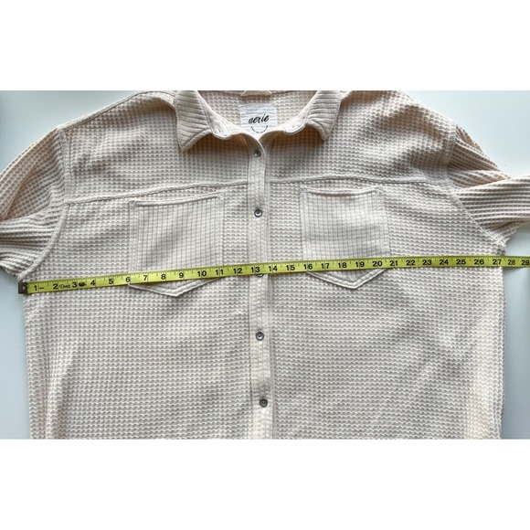 Aerie Anytime Fave Waffle Oversized Button Shirt Womens Medium Cake Batter Cream - Picture 12 of 14